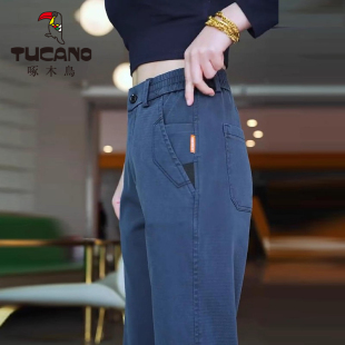 啄木鸟2025休闲裤男士秋冬季新款宽松直筒百搭中年加绒加厚长裤子