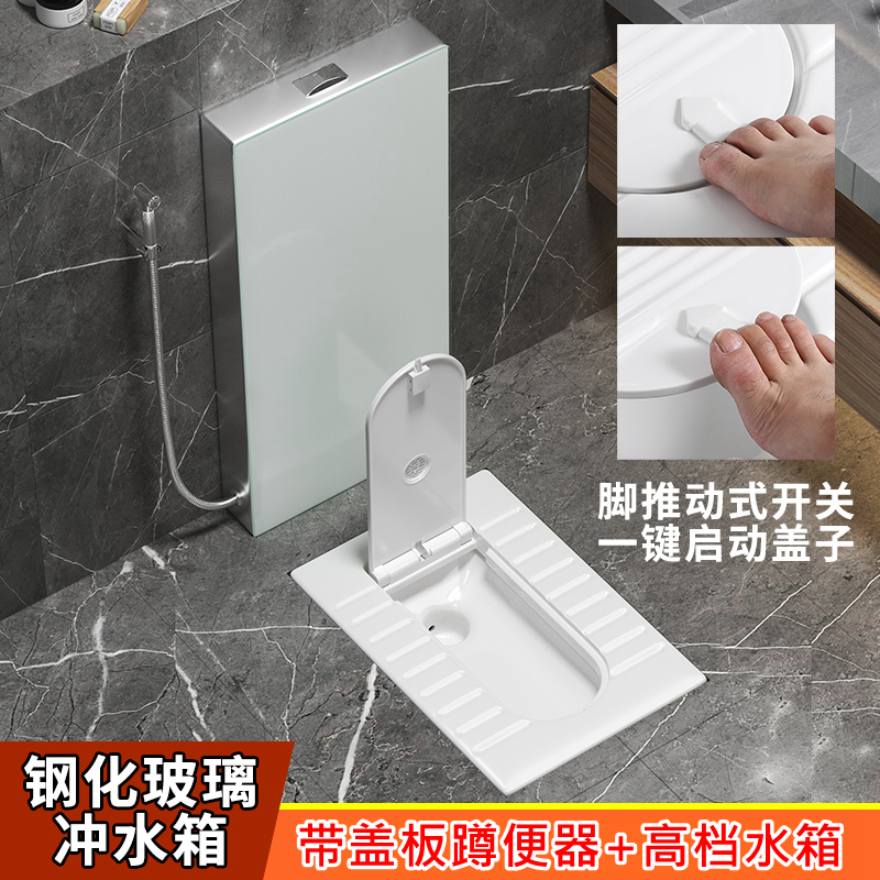 科众带盖板蹲便器+落地式冲水箱