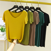 夏百搭半袖 打底衫 薄上衣 T恤女莫代尔圆领v领内搭修身 外穿无痕短袖