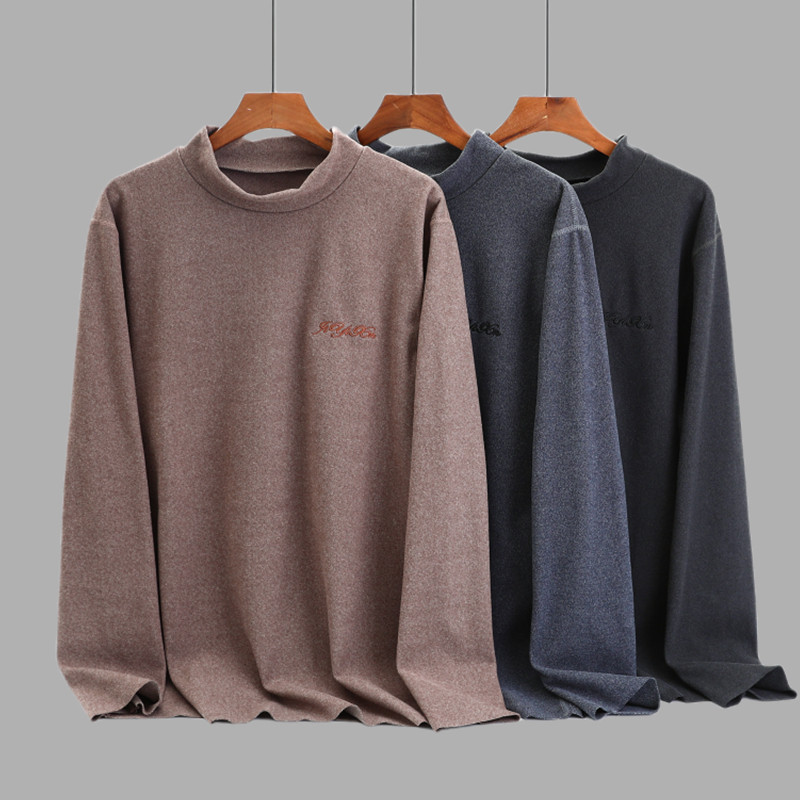 男士德绒半高领长袖T恤秋冬加绒加厚保暖内搭宽松大码纯色打底衫