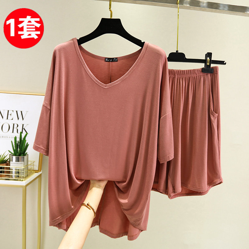 夏季薄款莫代尔T恤两件套装五分袖宽松大码睡衣百搭上衣阔腿短裤在类目 女装/女士精品, T恤中 - 来自Buy2taobao.com提供专业的淘宝代购服务