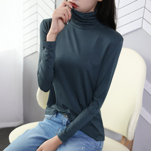 外穿莫代尔高领打底衫 内搭T恤春季 薄款 纯色宽松上衣 女堆堆领长袖