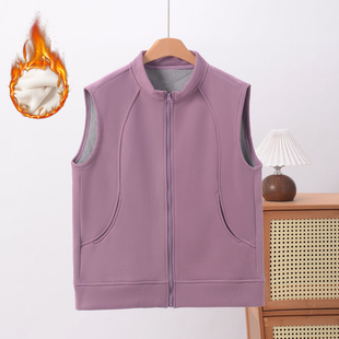 秋冬加绒立领拉链马夹女士加绒加厚保暖内搭大码无袖坎肩马甲外套