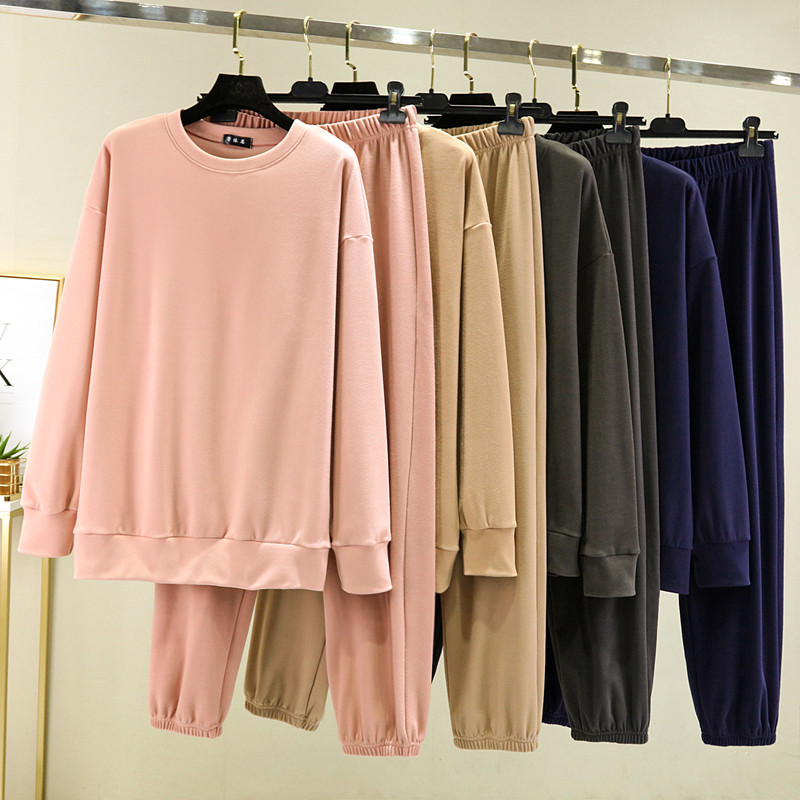 秋冬长袖德绒上衣大码家居服套装女加绒加厚保暖休闲运动两件套