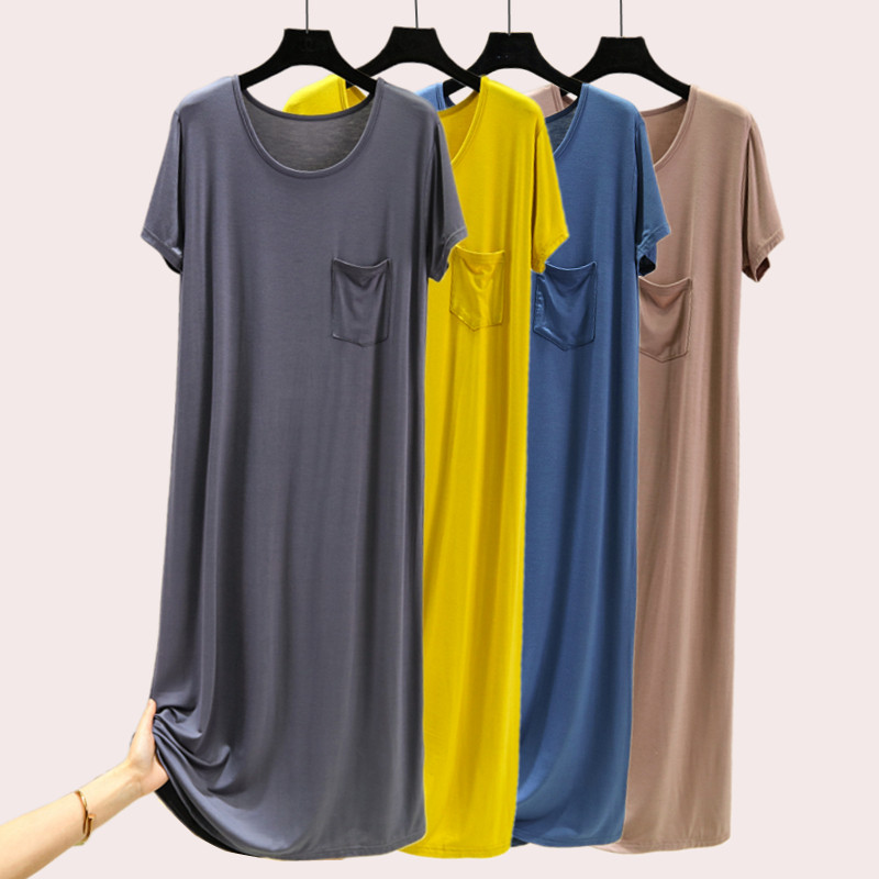 莫代尔夏季百搭圆领家居服睡裙