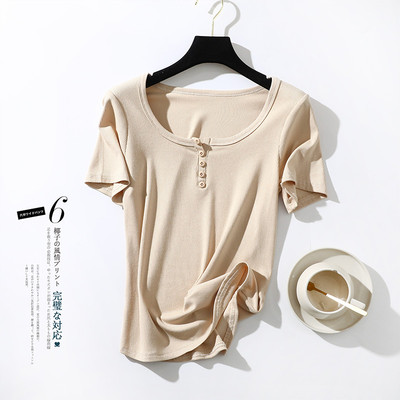 短袖韩版薄款纽扣纯棉女