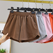 外穿休闲裤 毛圈棉运动短裤 三分阔腿裤 百搭松紧高腰热裤 女夏季 薄款
