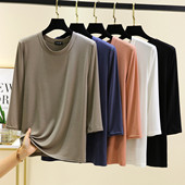 圆领T恤女士秋季 薄款 上衣纯色内搭大码 莫代尔七分袖 打底衫 可外穿