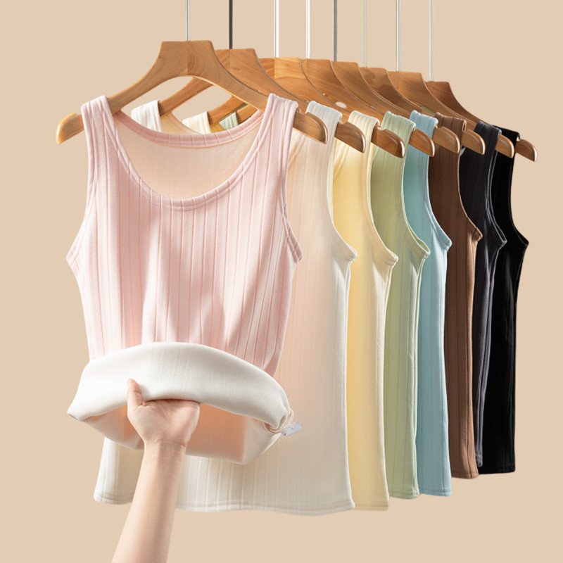 秋冬女士保暖背心加绒加厚圆领内搭吊带棉马甲修身显瘦马甲打底衫