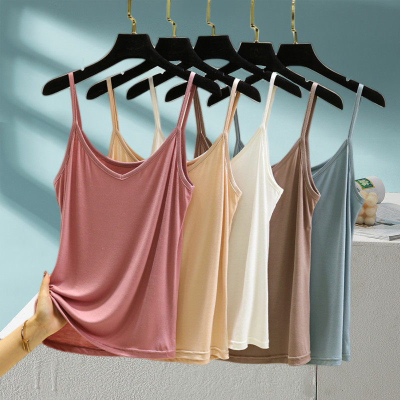莫代尔v领吊带小背心女士夏季宽松无袖打底薄款内搭上衣大码显瘦