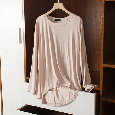 长袖百搭薄款不对称莫代尔女