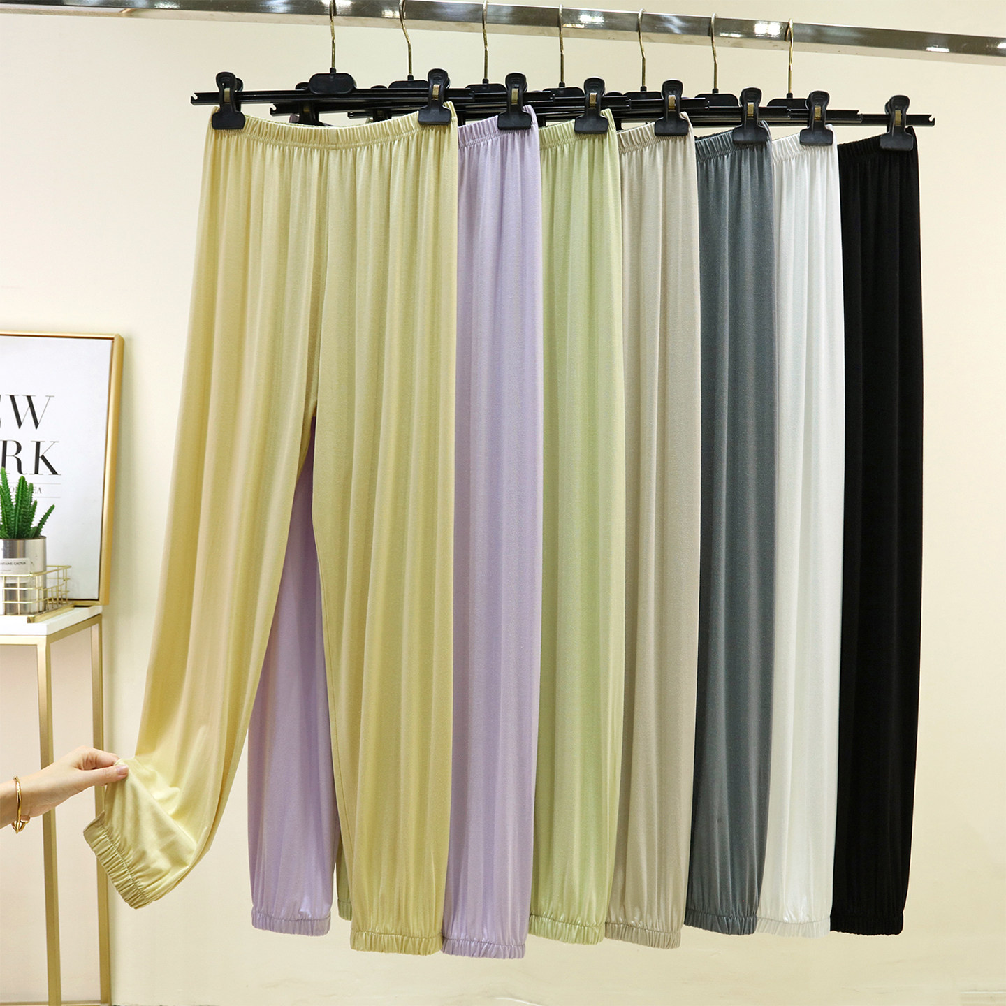 莫代尔束脚休闲裤女夏季带口袋家居裤小脚裤薄款瑜伽裤空调裤长裤