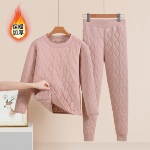 秋冬加厚丝棉保暖棉服套装女中老年棉衣棉裤内穿防寒两件套大码