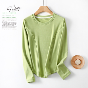 德绒内搭T恤纯色秋衣通勤长袖 圆领修身 薄款 女春季 上衣 显瘦打底衫
