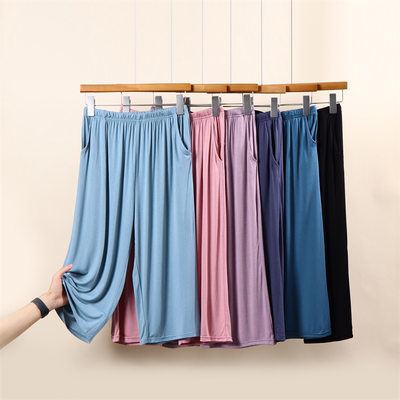 莫代尔七分裤夏季妈妈装休闲裤女士松紧腰家居裤纯色宽松薄款睡裤