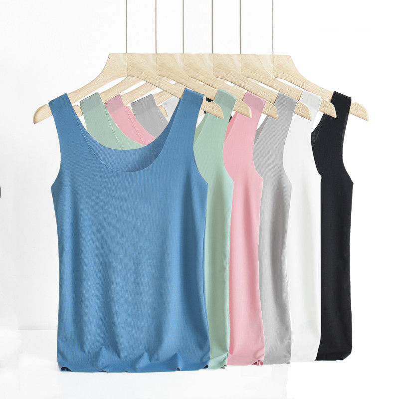 无痕吊带背心女夏季薄款针织冰丝内搭大码打底衫修身白色无袖上衣