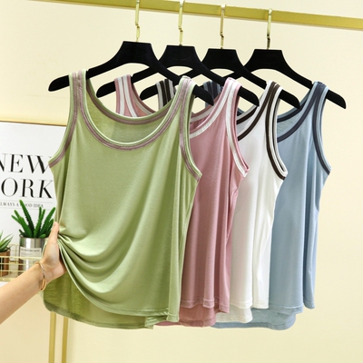 百搭莫代尔吊带背心女夏季2024新款大码内搭圆领打底衫拼色上衣