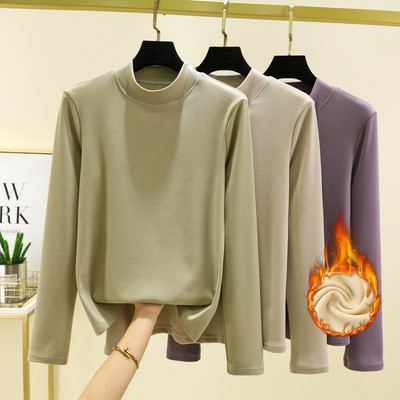 德绒半高领打底衫女2025秋冬新款加绒加厚内搭长袖T恤显瘦打底衫