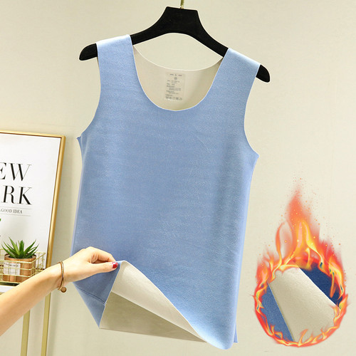 德绒贴身蚕丝背心女秋冬修身内搭无痕圆领吊带加绒加厚保暖打底衫