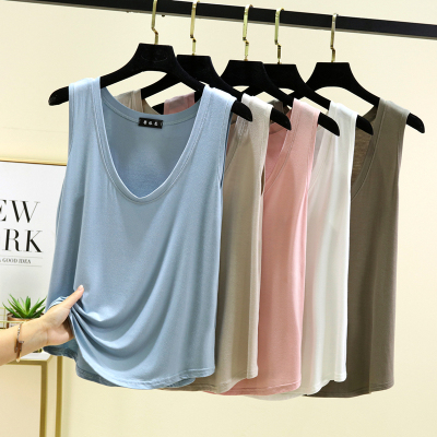 2024新款宽松U领莫代尔吊带背心女夏外穿纯色无袖打底衫大码上衣