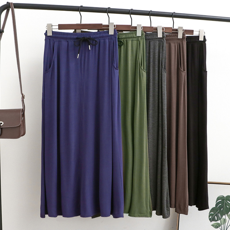 2024新款莫代尔高腰垂感半身裙女夏薄款a字裙显瘦长款打底裙黑色