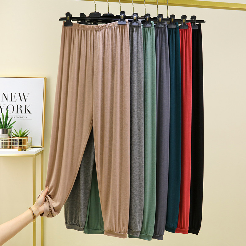 莫代尔休闲裤女夏薄款睡裤百搭高腰家居裤纯色运动小脚裤大码长裤