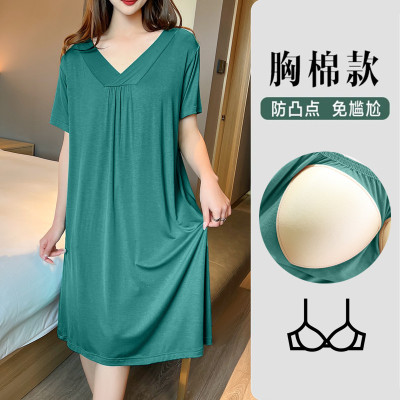 睡衣睡裙带胸垫莫代尔家居服