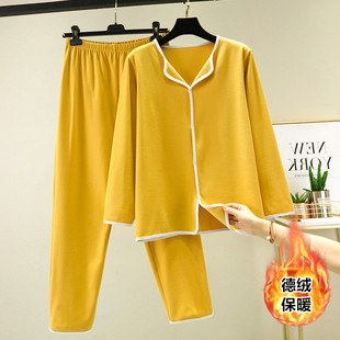 秋冬季德绒家居服套装女2023新款宽松长袖睡衣加绒加厚保暖两件套
