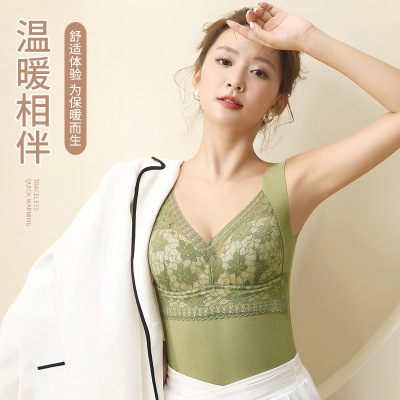 自带胸垫蕾丝背心保暖打底