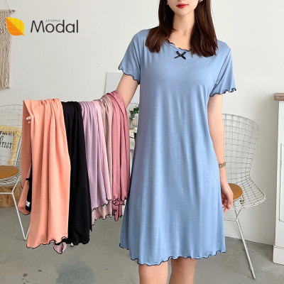 连衣裙睡裙飞边莫代尔百搭夏季