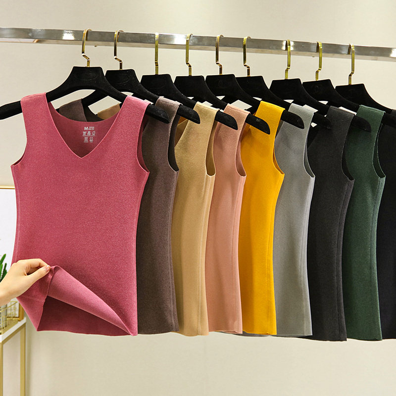 德绒V领保暖背心女士秋冬无痕加绒加厚吊带修身贴身内搭棉打底衫