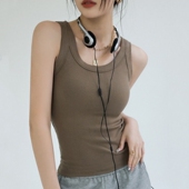 外穿带胸垫一体式 针织螺纹吊带背心女夏季 冰丝莫代尔内搭打底上衣