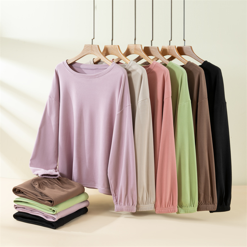 秋冬德绒宽松长袖上衣休闲裤家居服套装女加绒加厚保暖可外穿睡衣