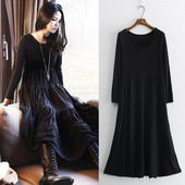 连衣裙女夏大码 韩版 春秋莫代尔圆领长袖 宽松打底裙背心长裙蛋糕裙