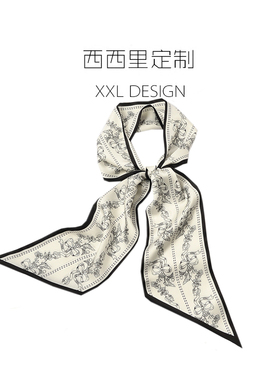 丝巾小长条女法式高级感黑色蝴蝶结花腰带 搭配衬衫的ins头巾发带