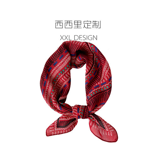 丝巾小方巾女复古红色几何三角棉麻护颈领巾 搭配衬衫ins头巾发带