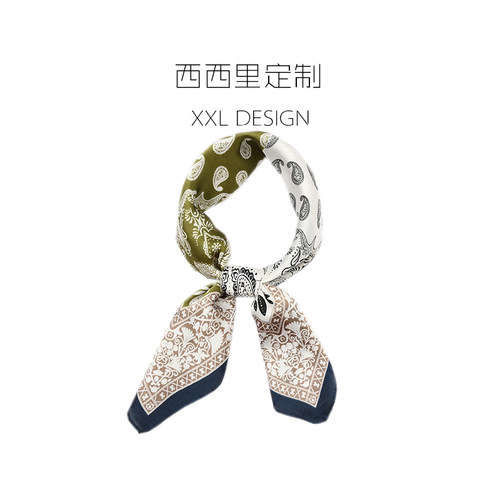 丝巾小方巾女复古小众绿色ins