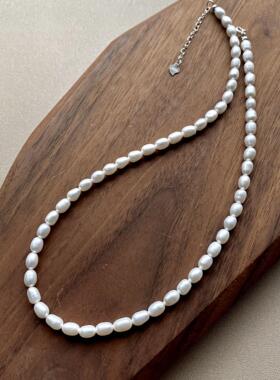 赵露思同款天然淡水米粒珍珠项链法式轻奢高级感纯银百搭锁骨链
