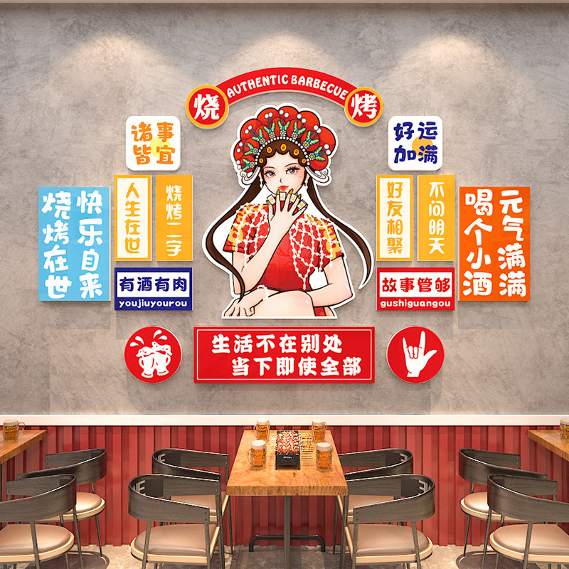 烧烤火锅饭店铺墙面装饰墙贴挂画