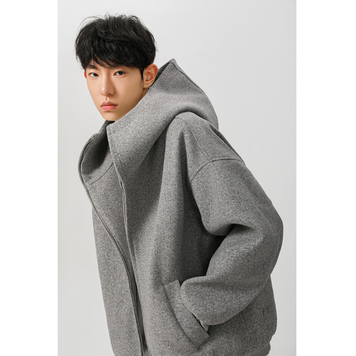 无影墙6现货秋冬加厚廓形呢料连帽重磅开衫外套1713-WY11-P108，男装毛呢大衣，星座514A（原614）