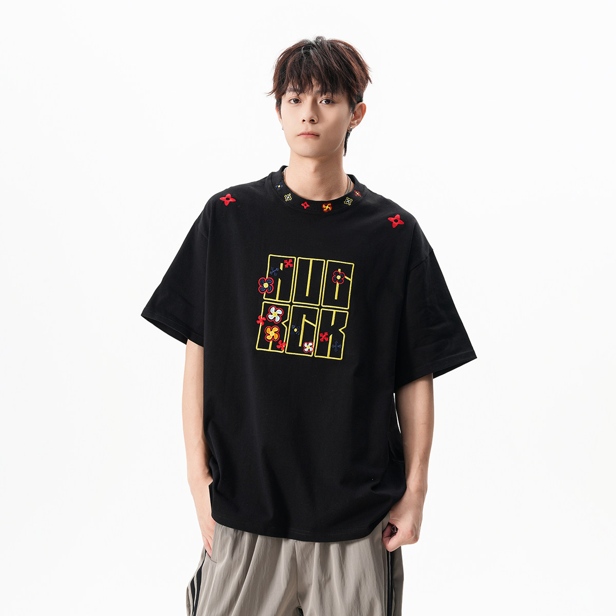 3无影墙美式嘻哈图章刺绣短袖T恤HWH45-P50控88,男装T恤,星座514A（原614）