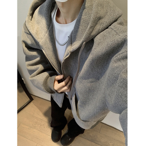 秋冬新款7重磅680克双拉链连帽毛呢短款外套夹克1713-WY09-P108