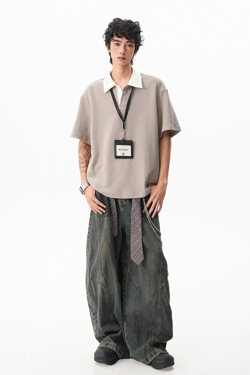 浅蓝色天丝亚麻polo衫短袖男女款夏薄款痞帅高级感t恤老钱风半袖,男装T恤,星座514A（原614）