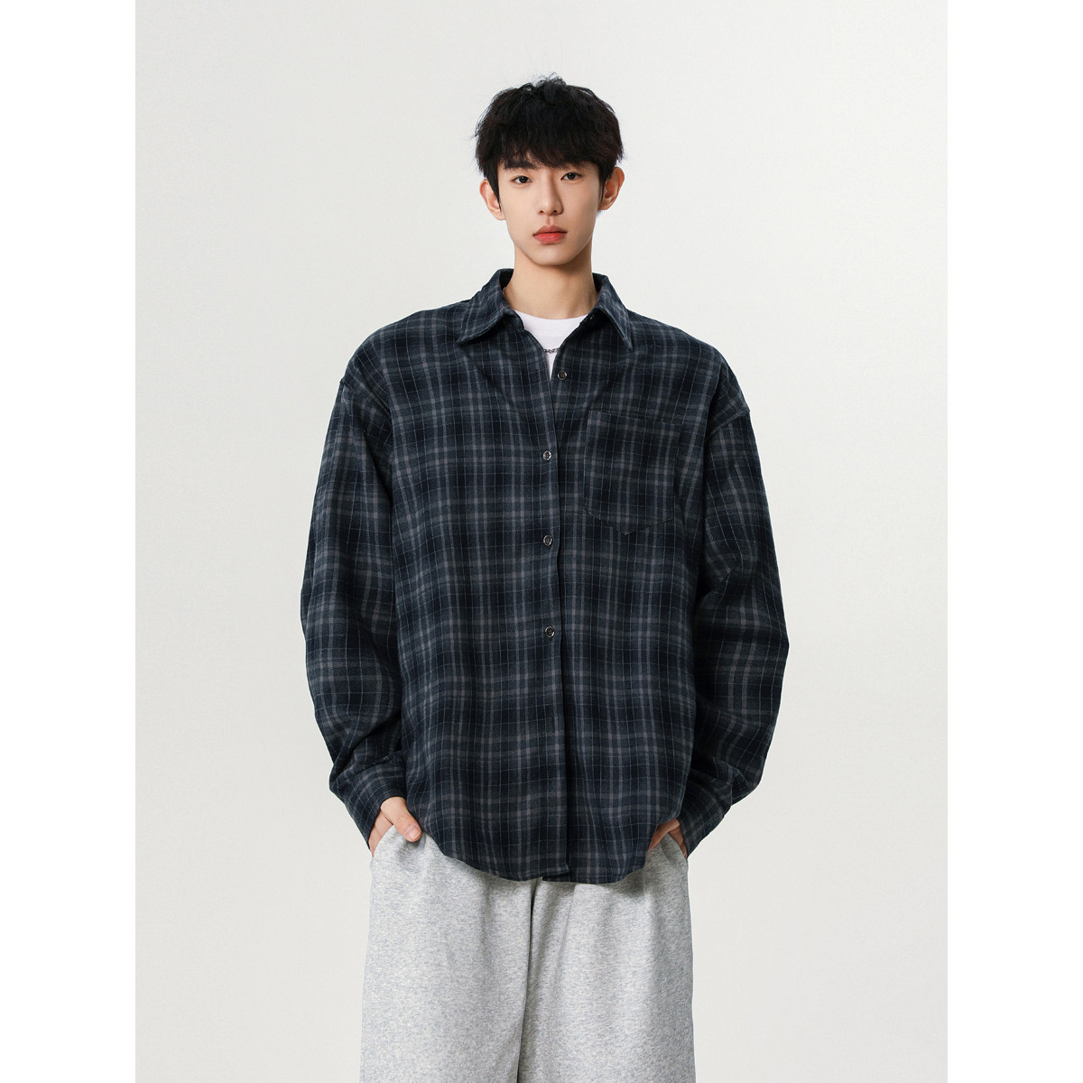 无影墙(磨毛工艺)复古格纹oversize衬衣1713-HWH06-P58控98，男装衬衫，星座514A（原614）