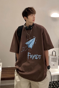 @港风图 2023夏装咖啡休闲百搭图案印花短袖T恤1713-D105-P28控39图片