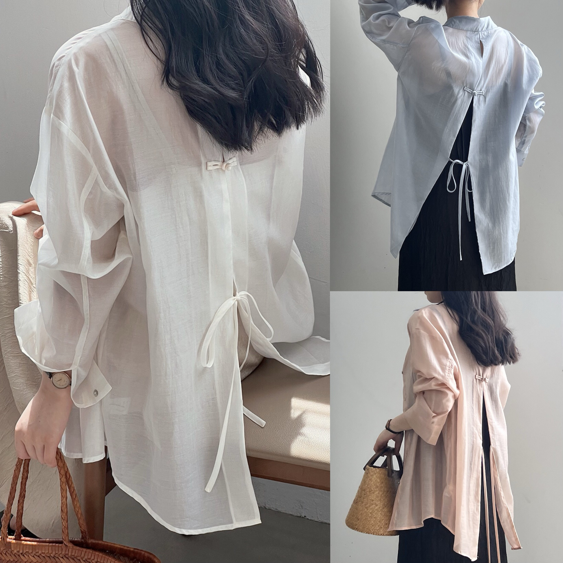 WEN FASHION 新中式风防晒衣女士盘扣镂空长袖薄款衬衫上衣夏装