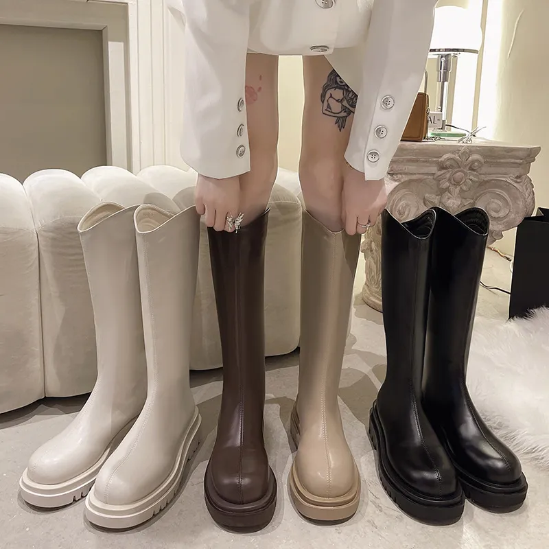 小个子增高长筒靴子2025年秋冬新款后拉链休闲圆头厚底骑士靴女靴