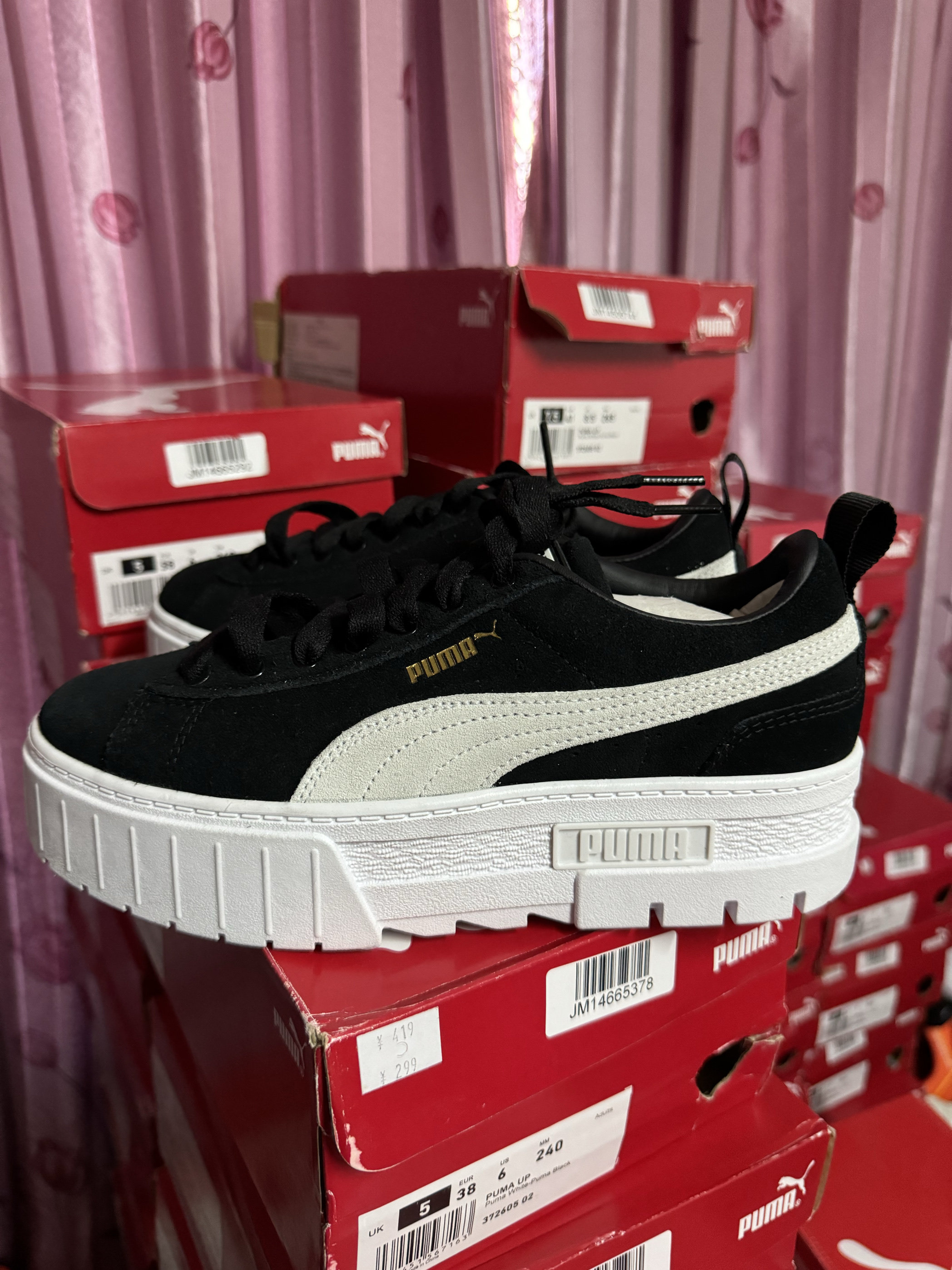 PUMA Mayze厚底防滑耐磨松糕简约黑白低帮运动鞋380784 373083