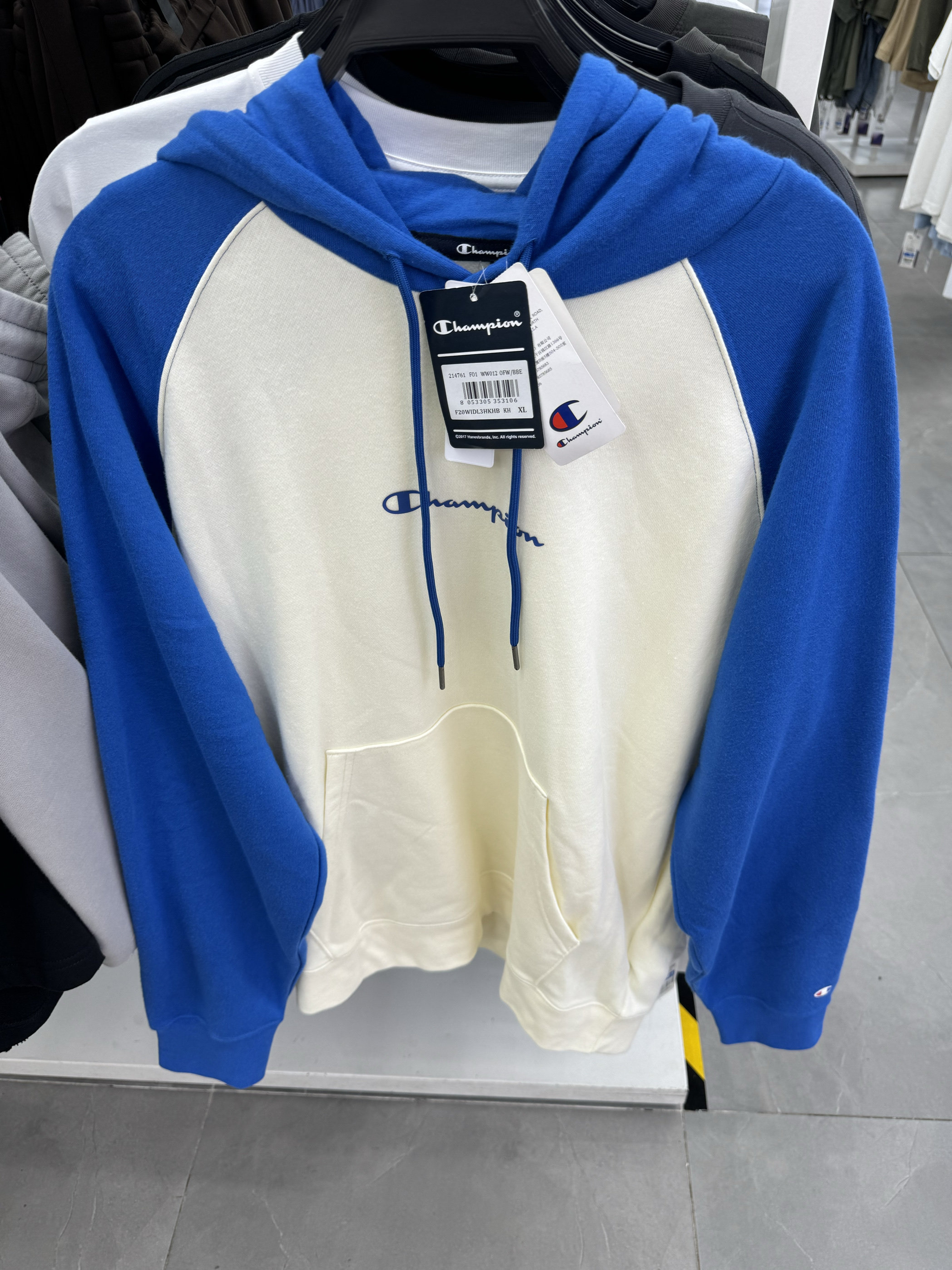 CHAMPION冠军 潮牌 草写logo男时尚拼色休闲连帽套头卫衣 214761