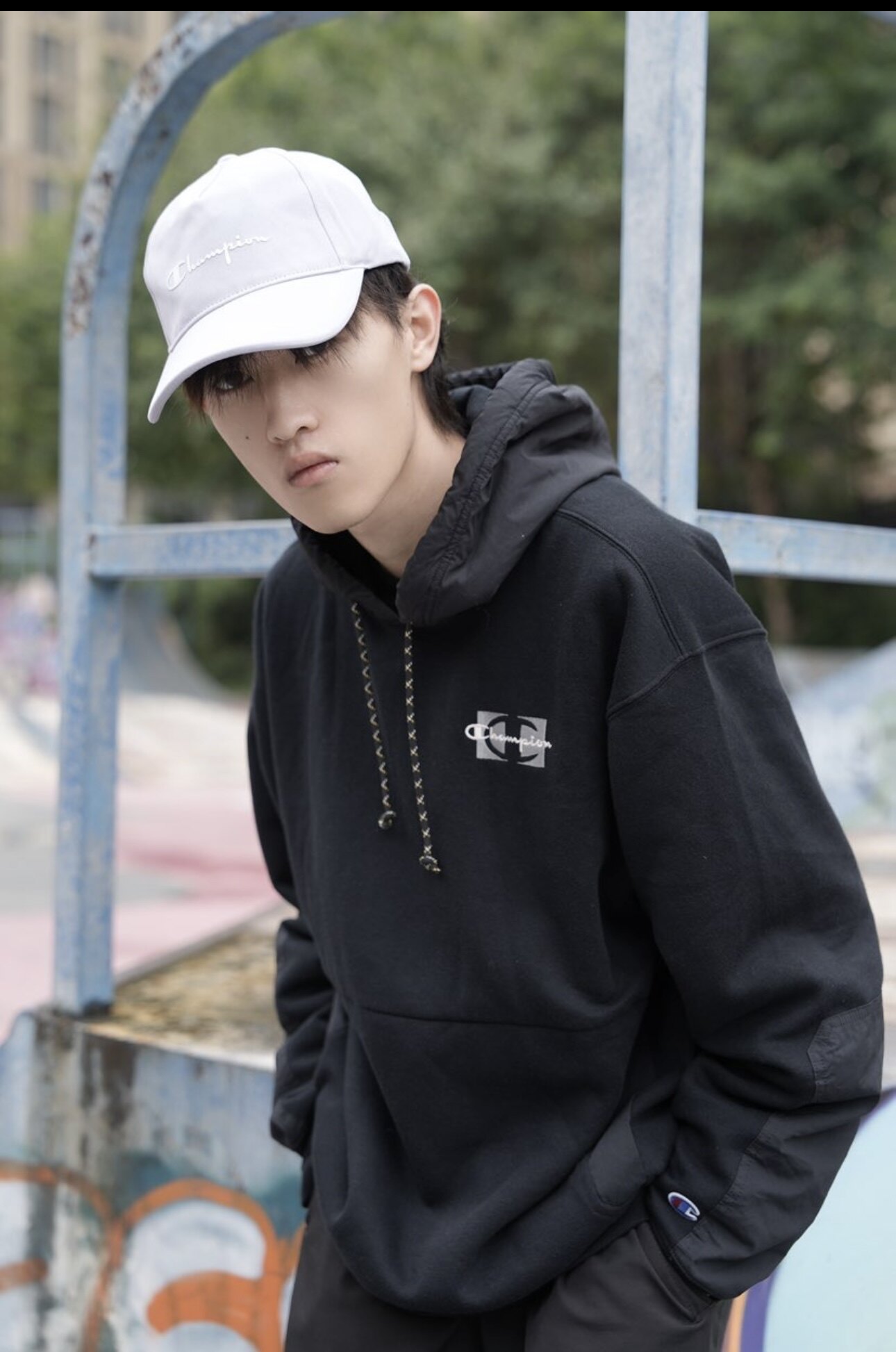 Champion 刺绣Logo拼色套头轻薄抓绒连帽宽松卫衣 美版 男女同款